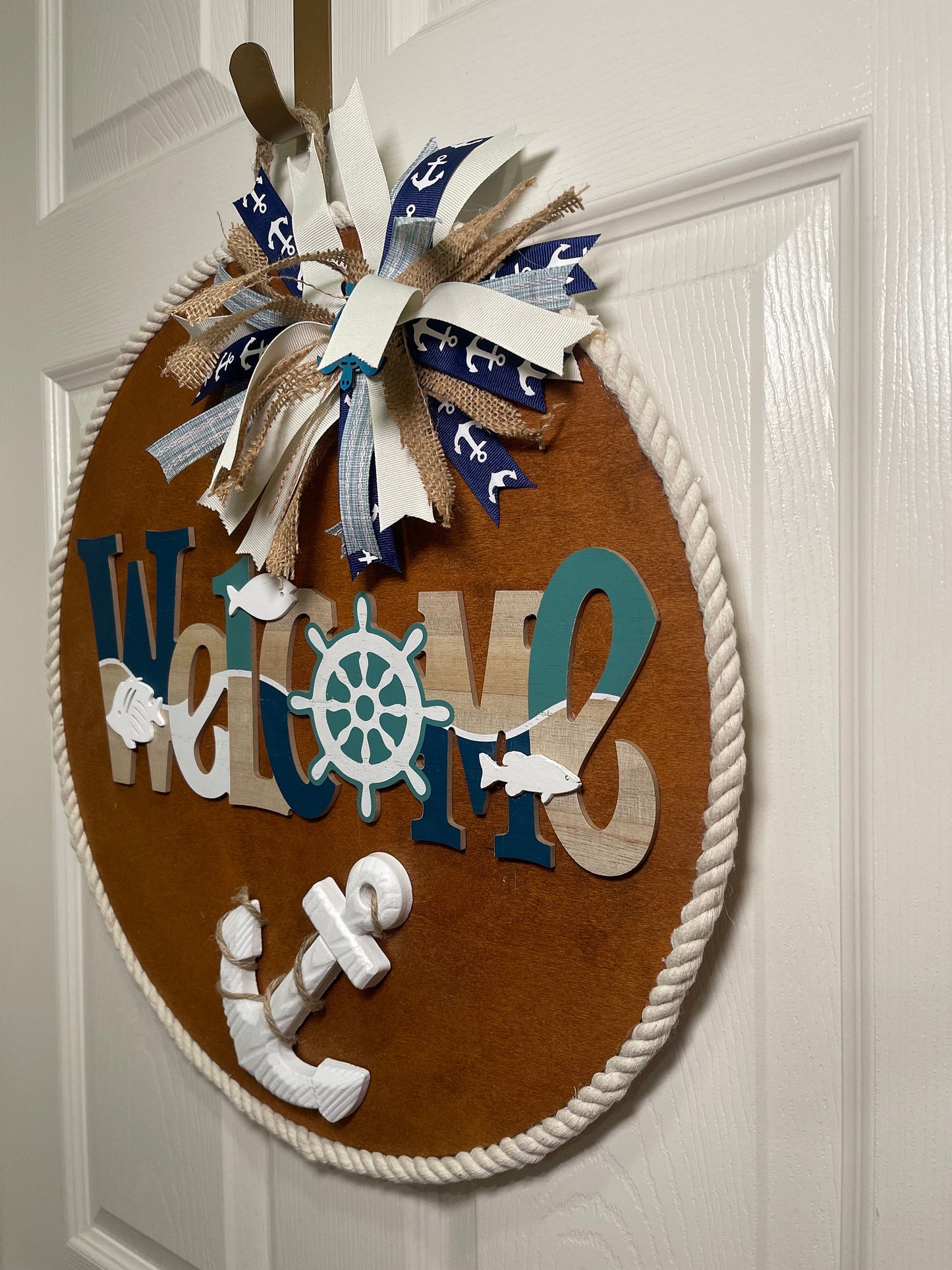 Nautical Front Door Decor Welcome Sign Anchor Beach Color Door Decoration