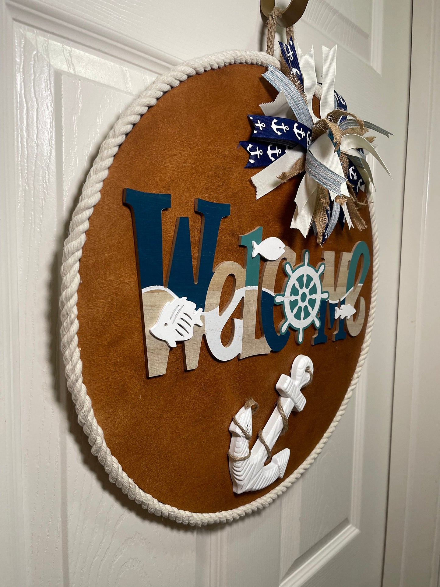 Nautical Front Door Decor Welcome Sign Anchor Beach Color Door Decoration