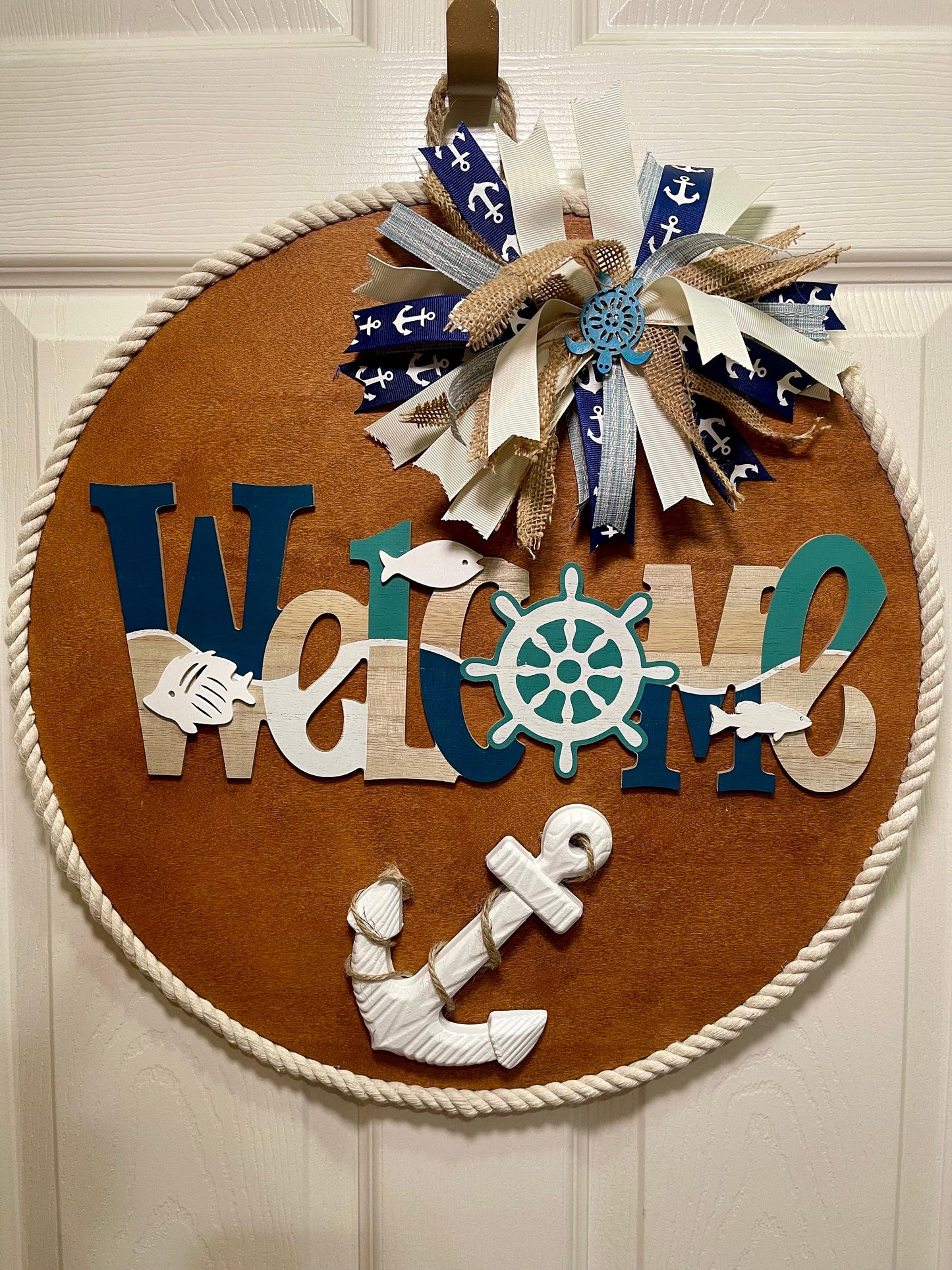 Nautical Front Door Decor Welcome Sign Anchor Beach Color Door Decoration