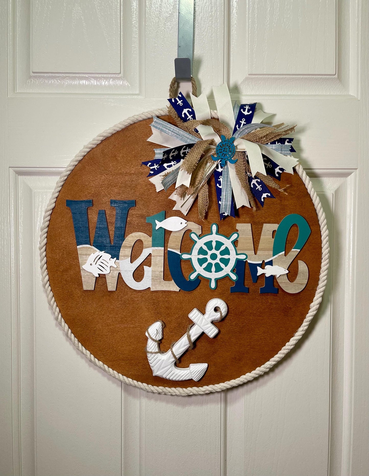Nautical Front Door Decor Welcome Sign Anchor Beach Color Door Decoration