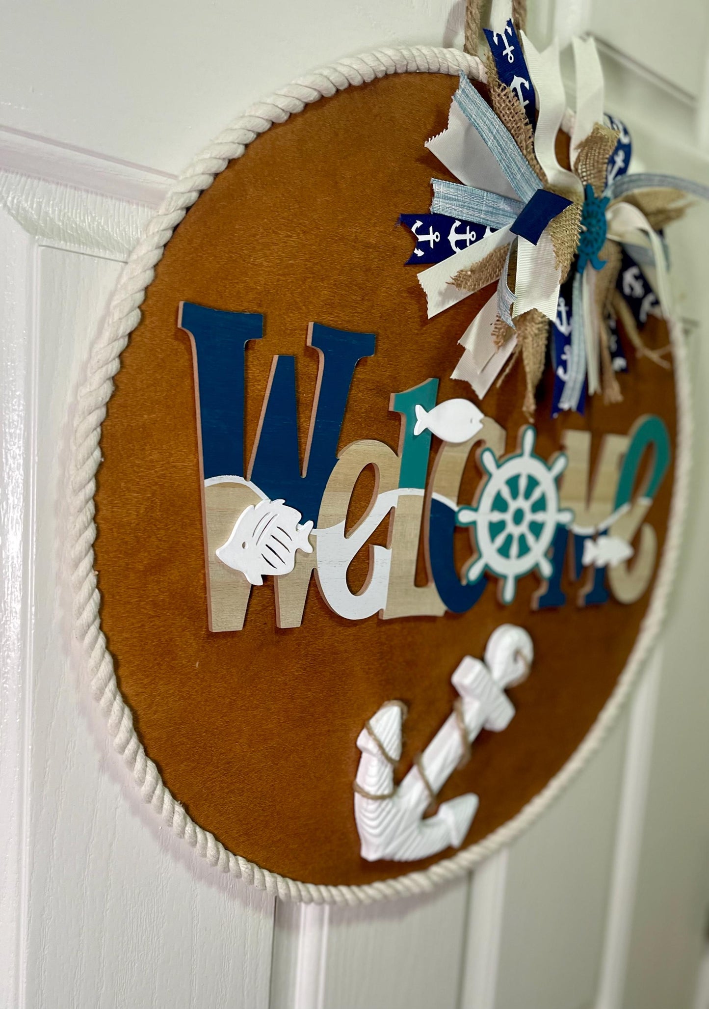Nautical Front Door Decor Welcome Sign Anchor Beach Color Door Decoration